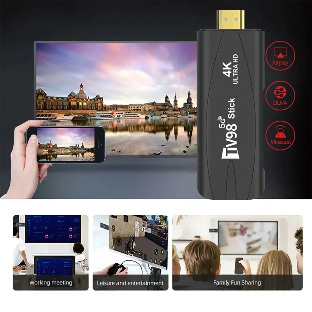 Bâton TV intelligente Android 7.1, lecteur multimédia, bande de touristes, Wi-Fi, 4K, HD, 8 Go, 16 Go, 2.4G, 5G, OS, TV98, RK3228A