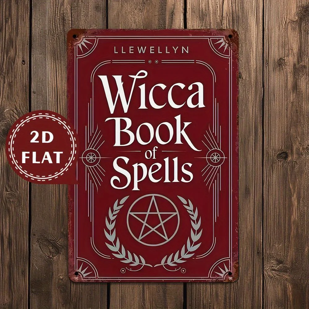 Vintage Wicca Book of Spells Metal Sign - Waterproof,Dustproof, Rustic Wall Decor with Pentagram,Laurel Accents for Home, Weddi