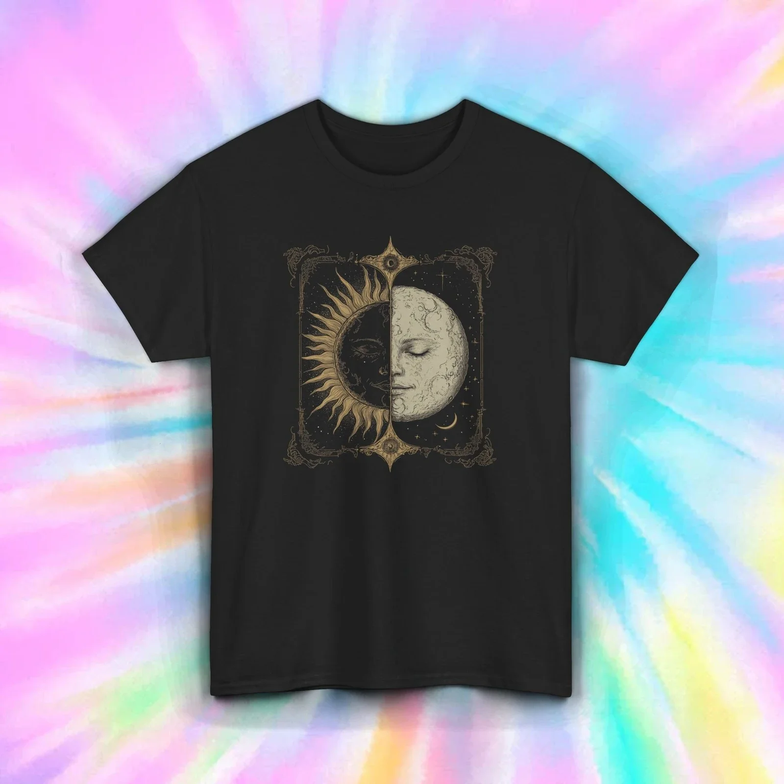 

Рубашка с лицом Солнца и Луны Небесная винтажная футболка в стиле Таро S-5XL
