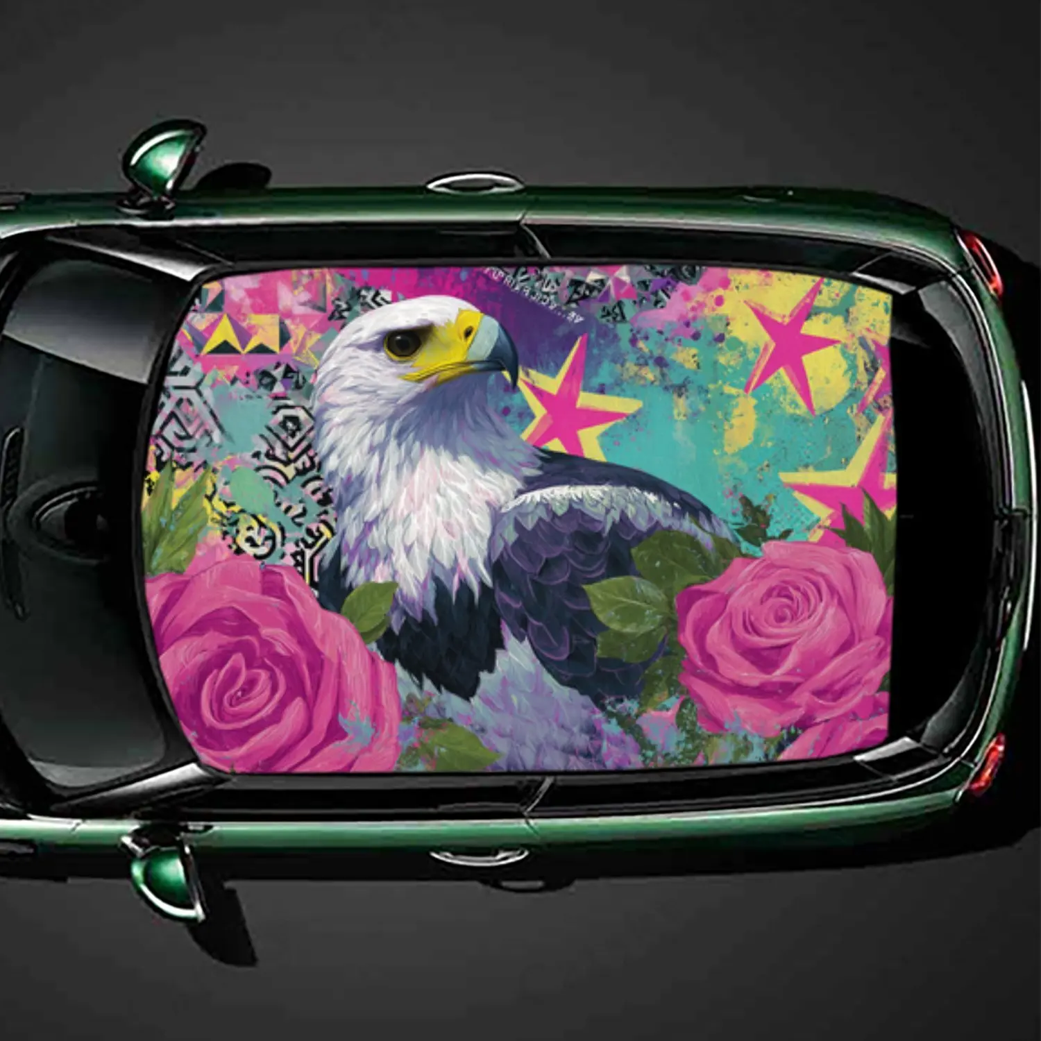 

Наклейка на крышу автомобиля из ПВХ с принтом розы и орла, самоклеящаяся водонепроницаемая виниловая наклейка для автомобиля, защитные наклейки для украшения автомобиля, Ea