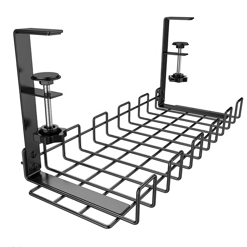 Office Home Under Desk Cable Management No-Drill Cable Basket/ Wire Basket Tray for Under Desk Cable Management with Clamp