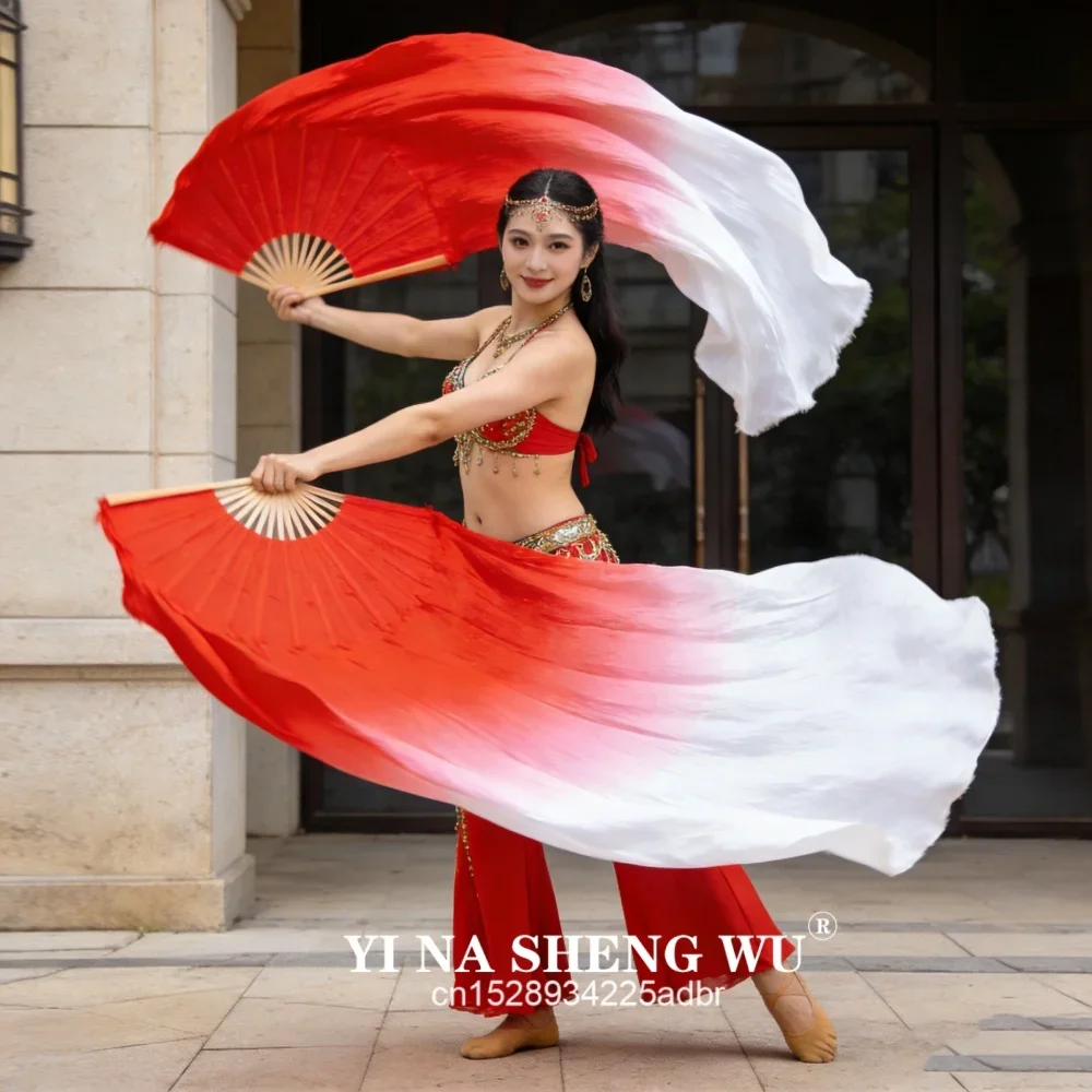 

1 шт. Веер для восточных танцев из натурального шелка, реквизит для сценических выступлений, 100% шелковые вуали, цветные женские вееры для восточных танцев, красные вуали-вееры