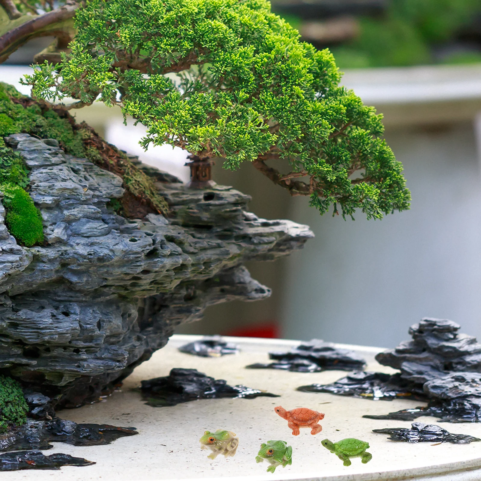 4 قطعة في الهواء الطلق الراتنج الضفدع السلاحف حديقة الحيوان الحلي تماثيل صغيرة للفناء ساحة المشهد الصغير الديكور الراتنج الضفدع تمثال #2