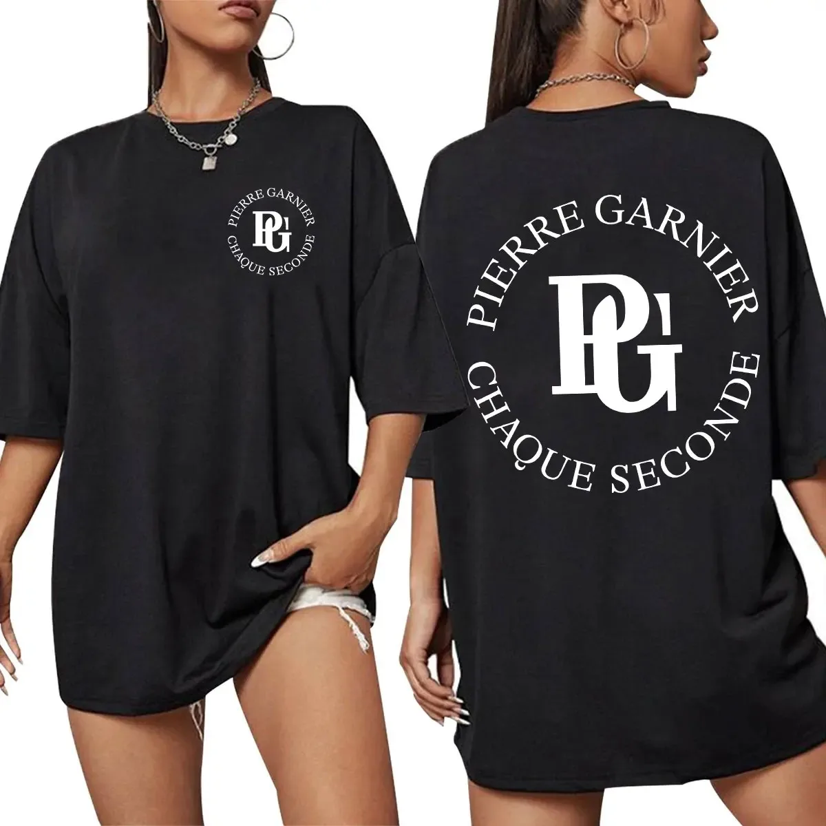 Camiseta Harajuku Y2K Pierre Garnier Chaque Second 2025 Verano Hombre Mujer Hip Hop Moda de Lujo Algodón Casual