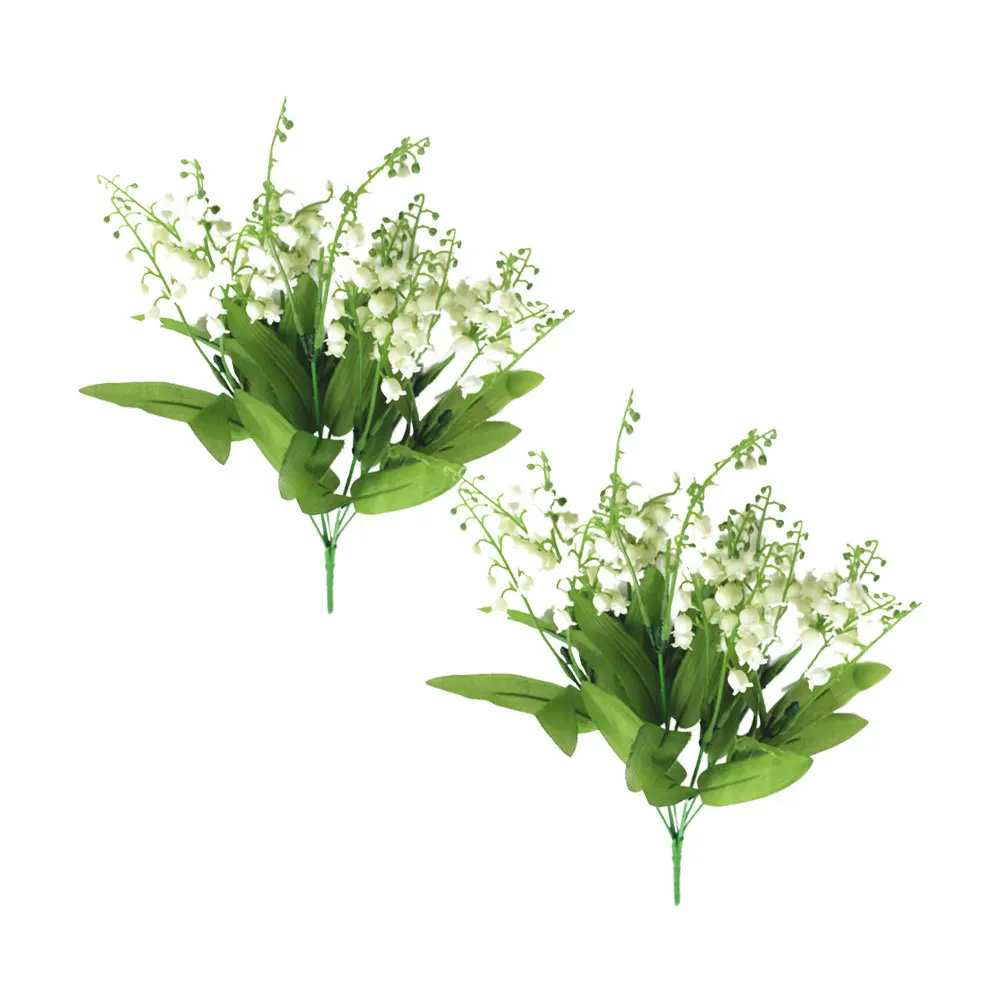 2 قطعة Convallaria Majalis الزهور الاصطناعية 7 شوك باقة الزفاف ديكور المنزل الطرف محاكاة ورد صناعي