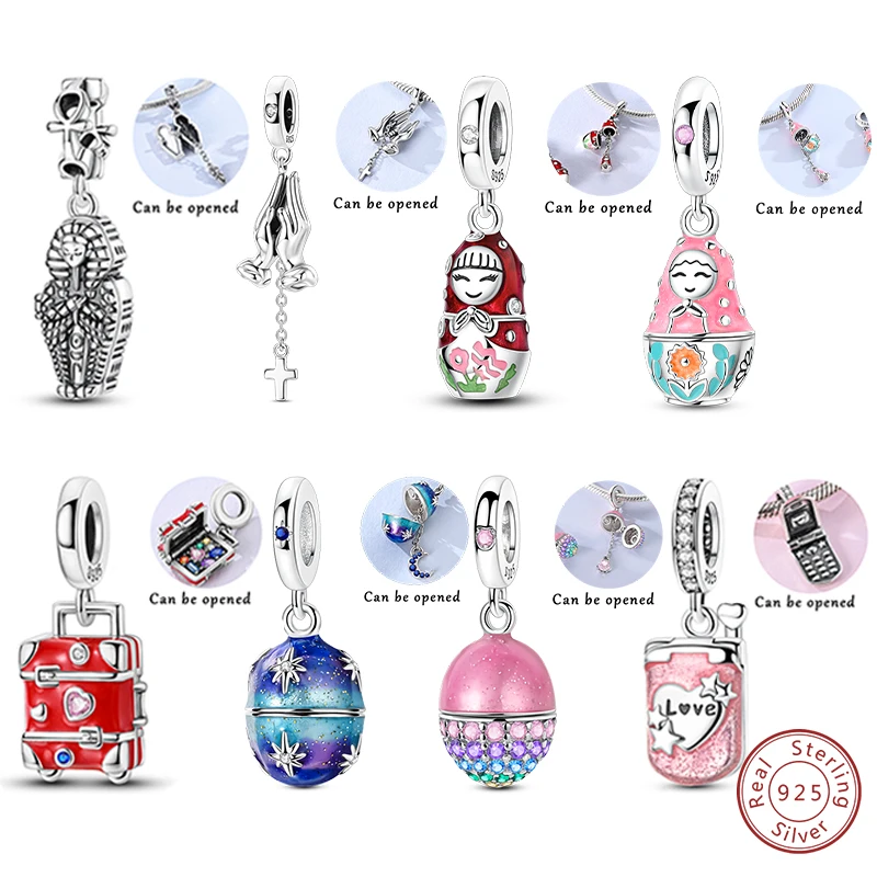 

Charms Beads Pendant 925 Sterling Silver Openable Heart Suitcase Egg Charm Fit Original Bracelet Women Man DIY Fine Jewelry Gift