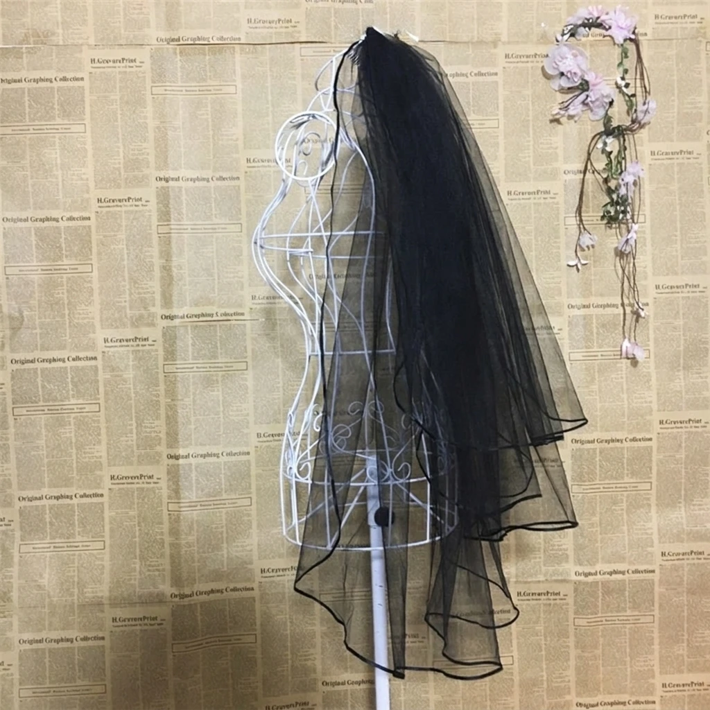 Vintage Black Bridal Veil Ribbon Edge Trim for Wedding Ceremony and Photo Studio