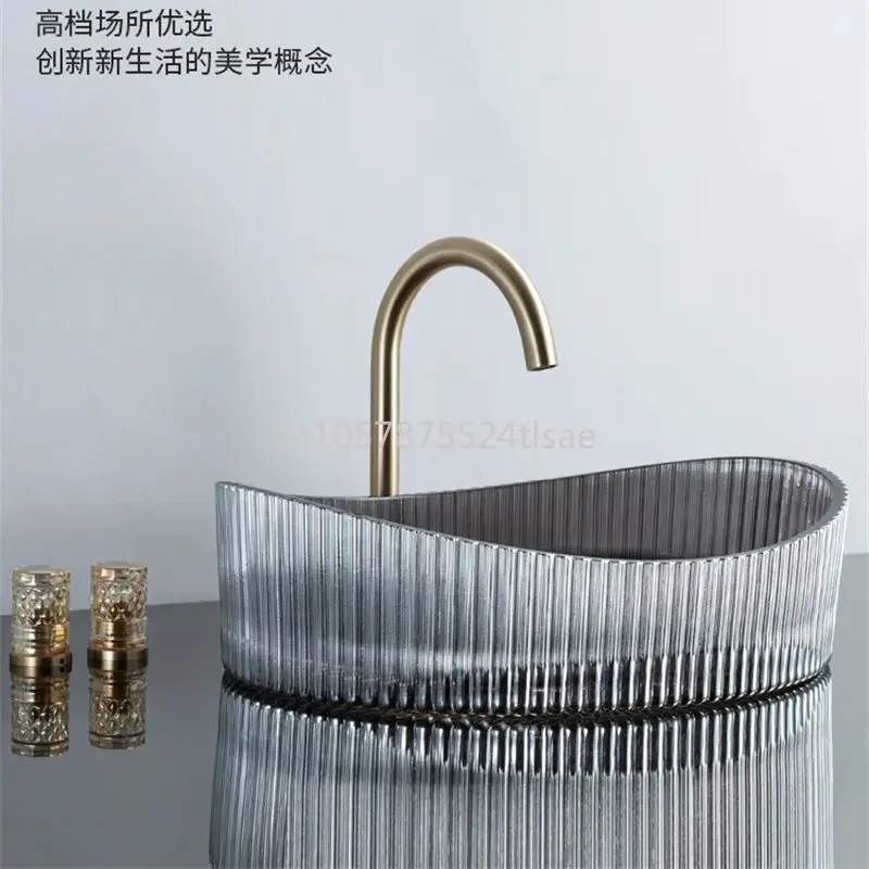 Fashionable  Countertop Basin Minimalist Style Oval Crystal Basin Pipe Series