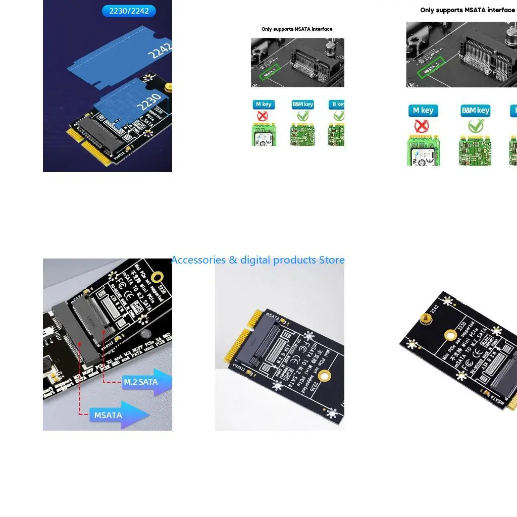 77JD SUMS5102 MSATA to M.2 Adapter Expansion Card Support 6Gbps SSD 2230 2242