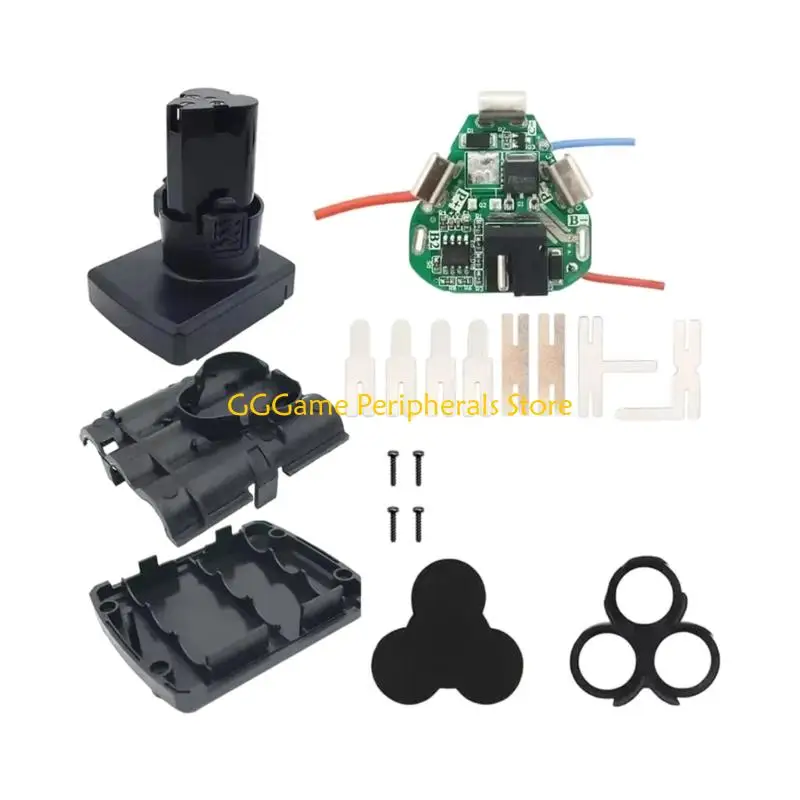 U55B DIY Battery Housing Replacement Set, 6 Slot 18650 Case with Protections Board, Metal Contacts, Screws and Shell Components