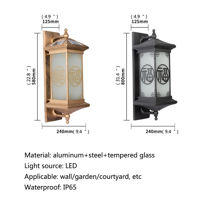 LearIN-Applique Murale Solaire Noire Imperméable Conforme à la Norme IP65, Luminaire Décoratif d'Extérieur, Idéal pour une Villa, un délégations ou une Cour