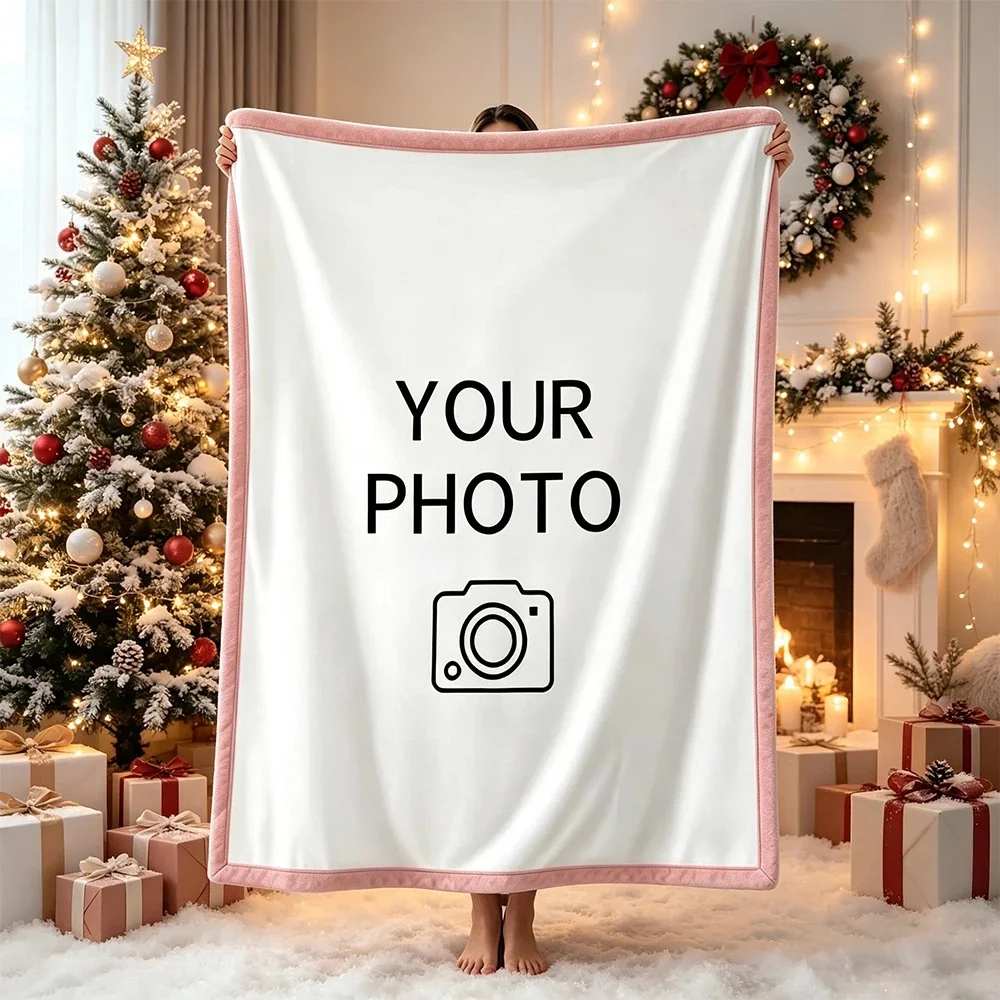 Custom Photo Throw Blanket,Personalized Image Flannel Blanket with Multi Color Border,DIY Picture Printed Blanket for Home Decor