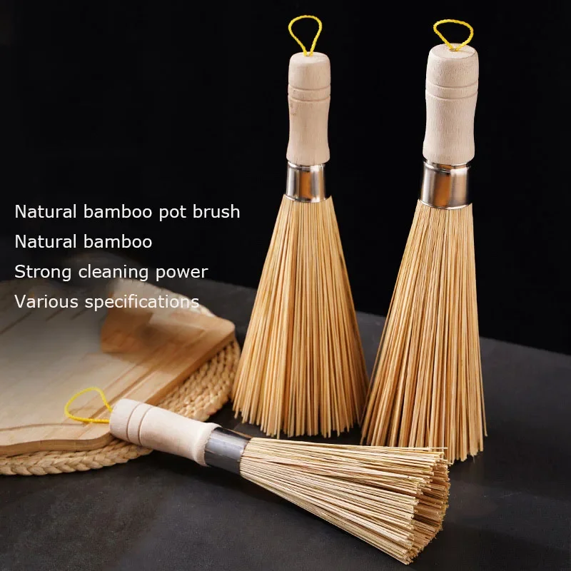 Natural Bamboo Pot Brush Long Handle Wok Cleaning Brush Dish Brush Kitchen Tool Supplies For Home Restaurant