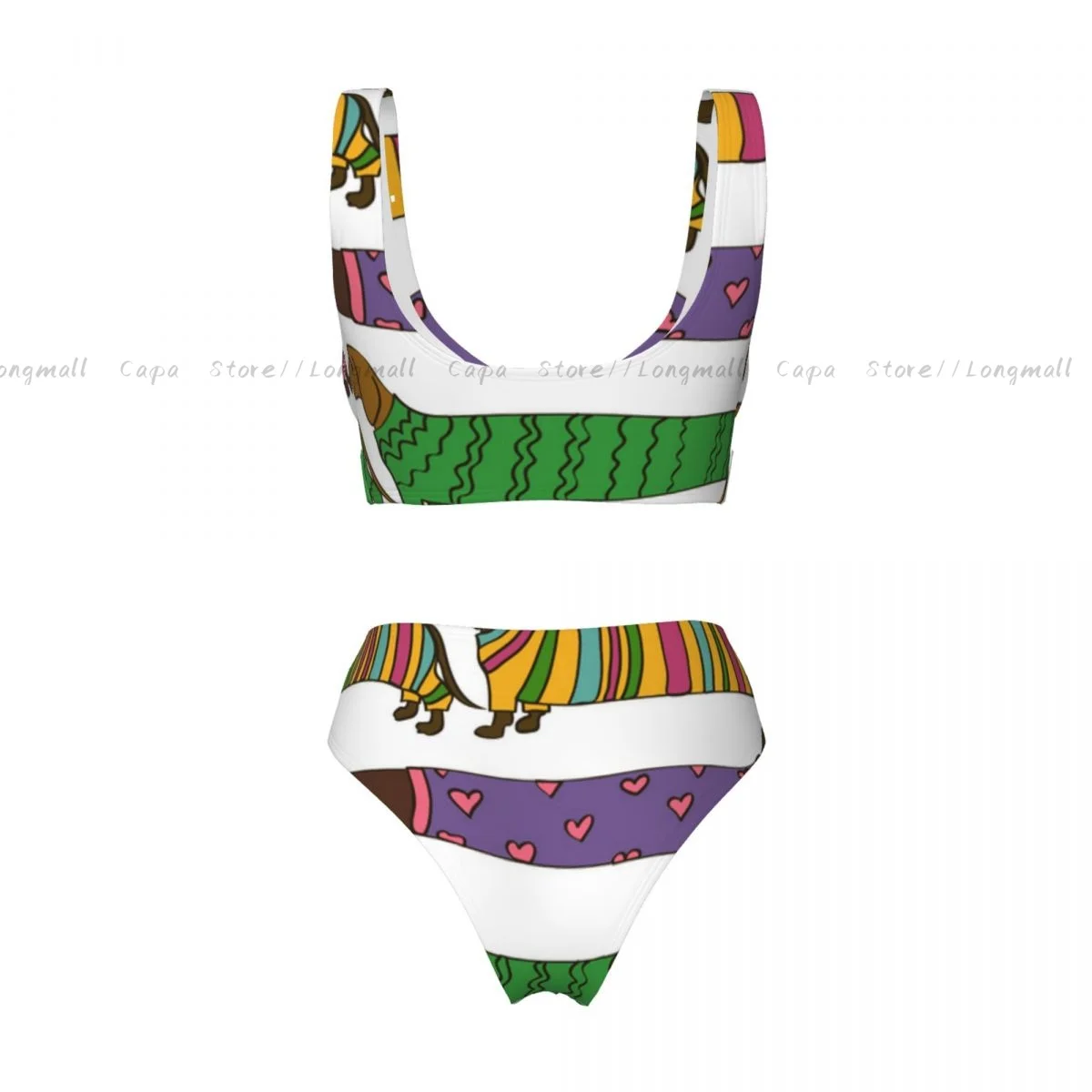 Sexy conjunto de biquíni engraçado dachshund cães vestido em roupas coloridas feminino 2 peças roupa de banho estilo transfronteiriço