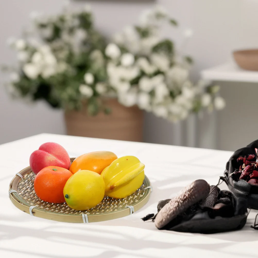 

Bamboo Woven Basket Trays 11.79 Inch Round Flat Shallow Multiuse Bread Fruit Basket Storage Outdoor Camping Handmade Tray