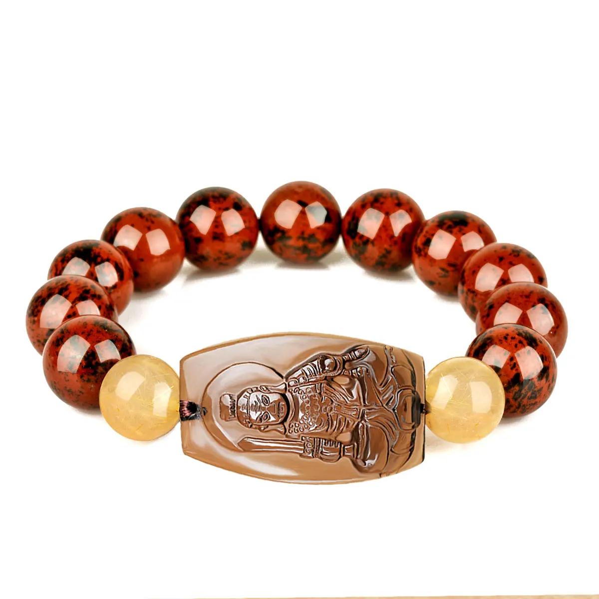 UMQ Natural Obsidian Gold Silk Red Yao Birth Buddha Bracelet Twelve Zodiac Guardian Bracelet Gift