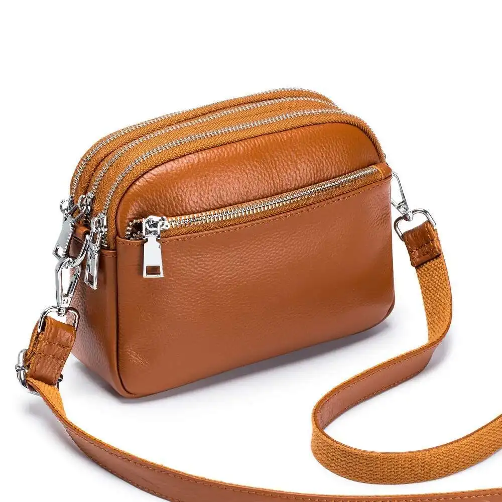 

Real Leather Fashionable Mother Bag, New Three Zipper Mobile Phone Bag, Crossbody Bag, Ladies' High-end Sense, Single Shoulder