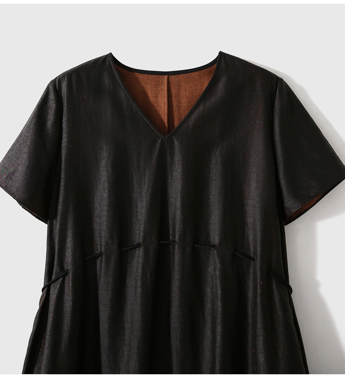 Moda mujer principios de otoño nuevo 100% seda de morera Natural Gambiered guangdong gasa tortugas agrietadas vestido de manga corta con cuello en V