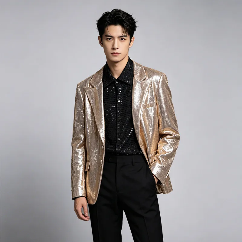 Sequined Suit For Men's Fashion Casual Luxury Jackets Bar Blazers Coats New Wedding Dress Personality Glisten Clothes Tide Men