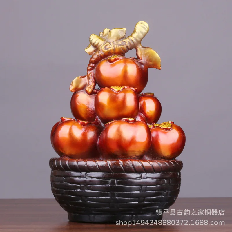 Chinese Style Persimmon Gourd Ornament for Living Room TV Wine Cabinet Office Housewarming Decoration Copper Ruyi