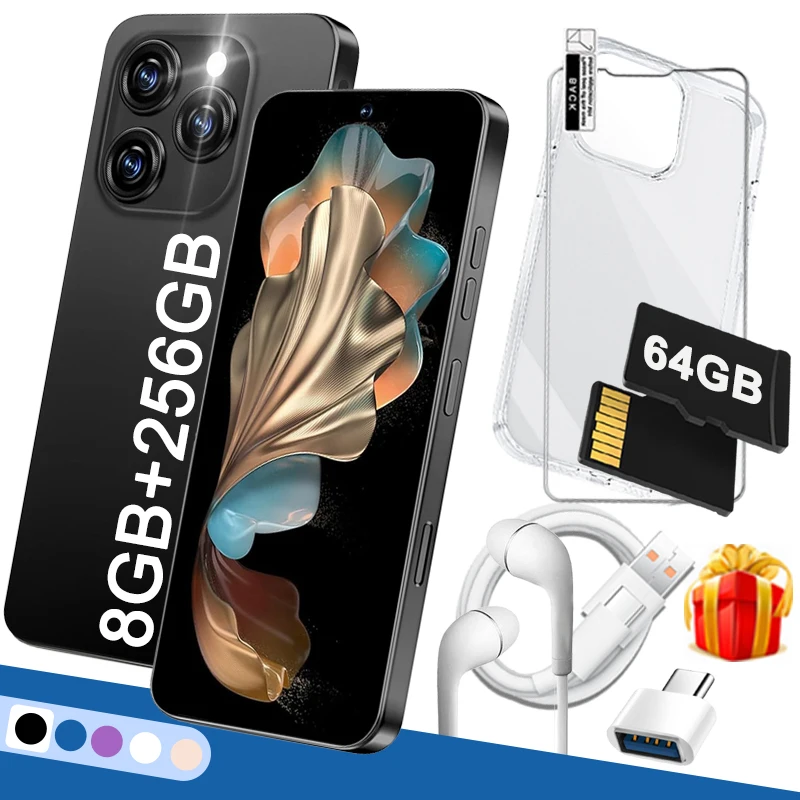 i16 Pro Max Smartphone and 64GB TF Set for Android 13, 6.99" FHD Cell Phone, 7000mAh, Dual SIM/Face ID Type-C Mobile Phone