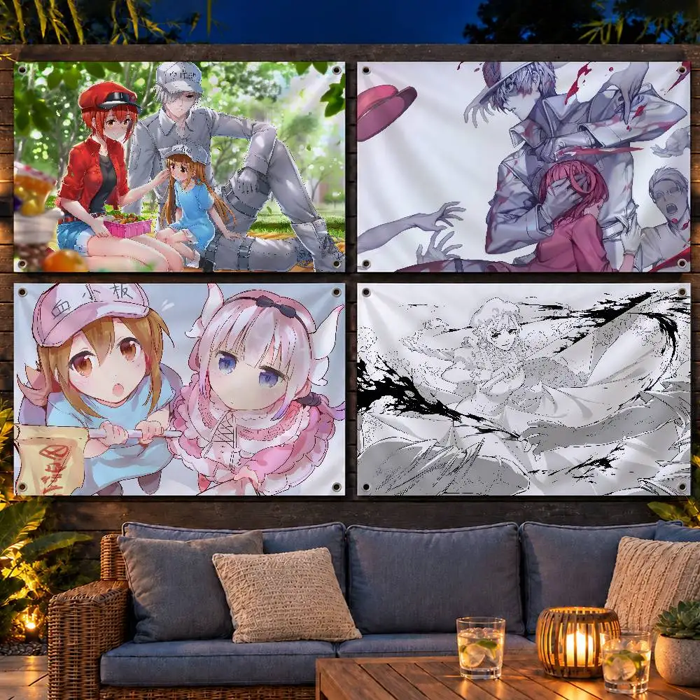 Cute Anime Cells at Work! Indoor Outdoor Flag Banner Party Decor Hanging Wall Backdrop