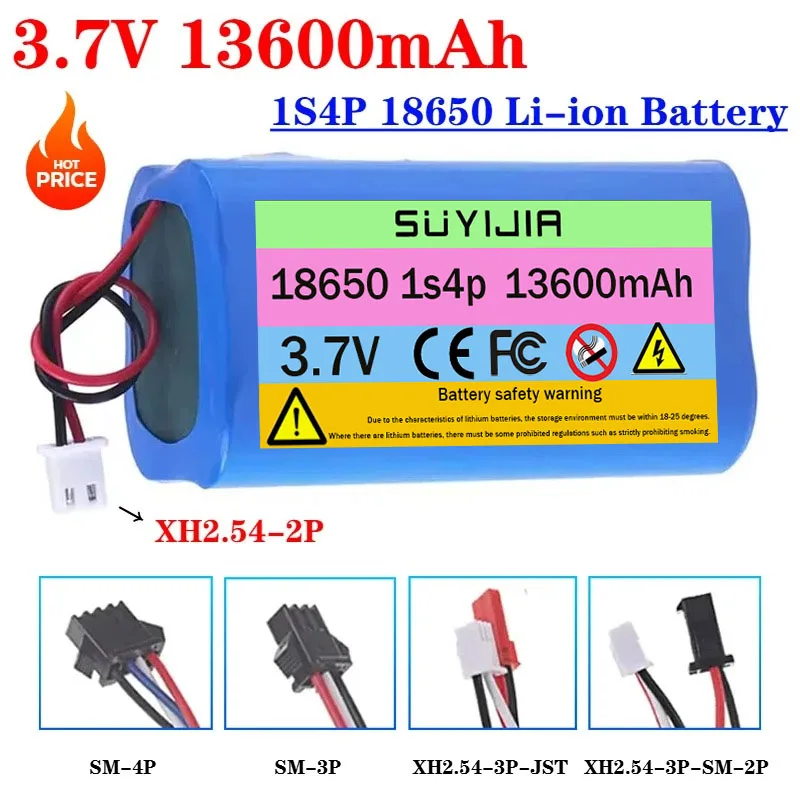 1S4P 3.7V-4.2V 13600mAh 18650 Li-ion Battery for Fishing LED Light Bluetooth Speaker Emergency Light Backup An XH2.54-2P Plug