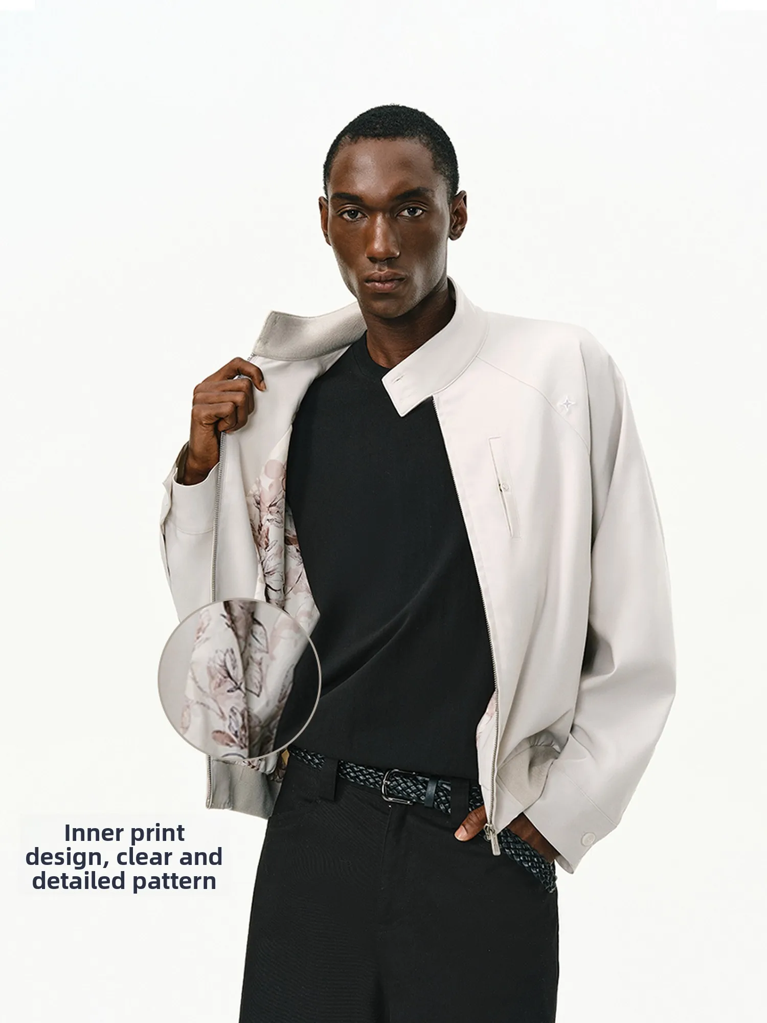 

ATRY Men's ort Jaet Stand Collar Embroidered Floral Cotton Retro American Sle Couples' Jaet for Spring Autumn