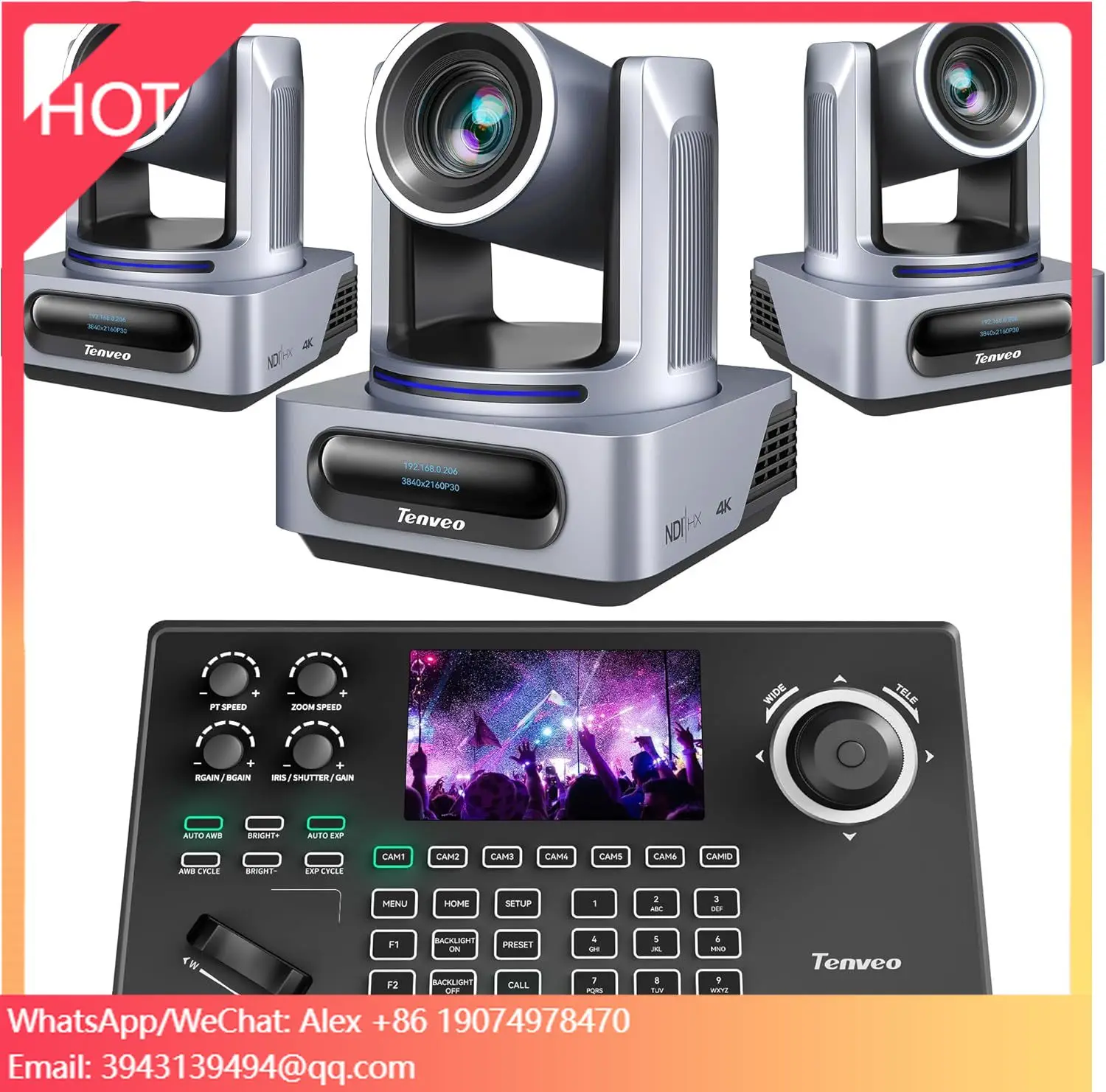 4K NDI PTZ Camera And PTZ Camera Controller Bundle/Kit 3PCS 4K 20X Zoom AI Tracking NDI/SDI//USB3.0/LAN/PoE PTZ Camera
