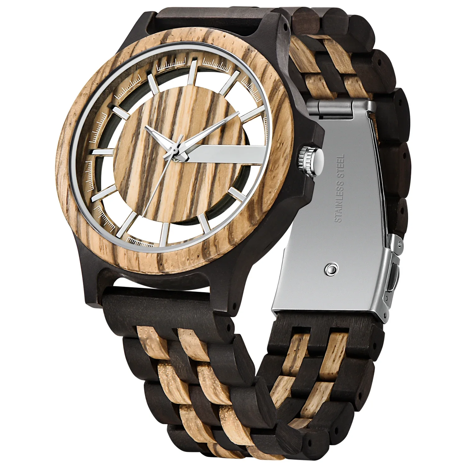 Black Steampunk Design Wooden Quartz Men's Hollow Watch Color Blocked Street Casual Fashion Men's Accessories Watch