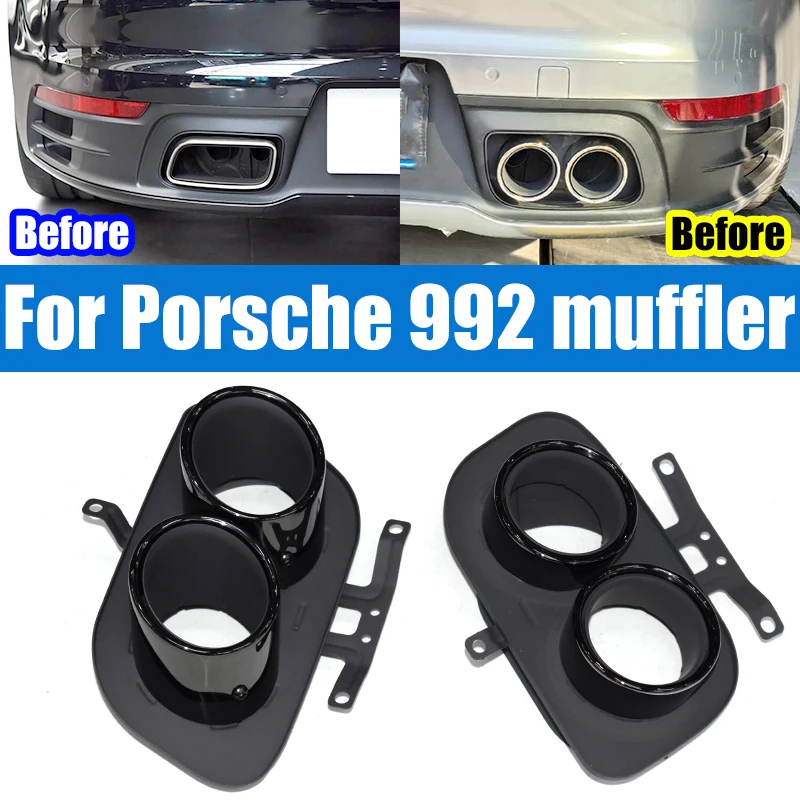 2 pcs/Lot  for 2019-2025 Porsche 992 exhaust pipe upgrade stainless steel black stainless steel quad outlet muffler nozzle