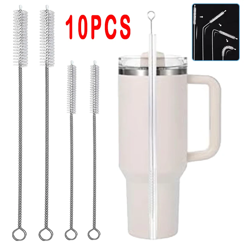 10PCS Trinken Stroh Reinigung Pinsel Kit Stroh Rohr Rohr Reiniger Nylon Edelstahl Langen Griff Reinigung Pinsel für Stroh werkzeug – Detail 1