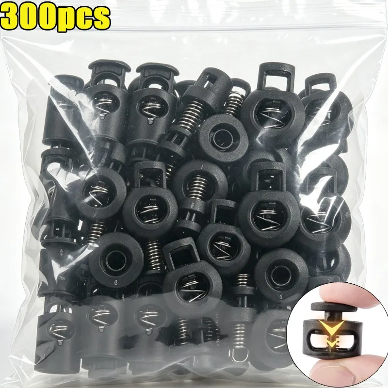 10-300pcs Plastic Black Cord Lock Spring Clasp Stop Single Hole Drawstring Stopper Toggles for DIY Bag Clothing Accessories