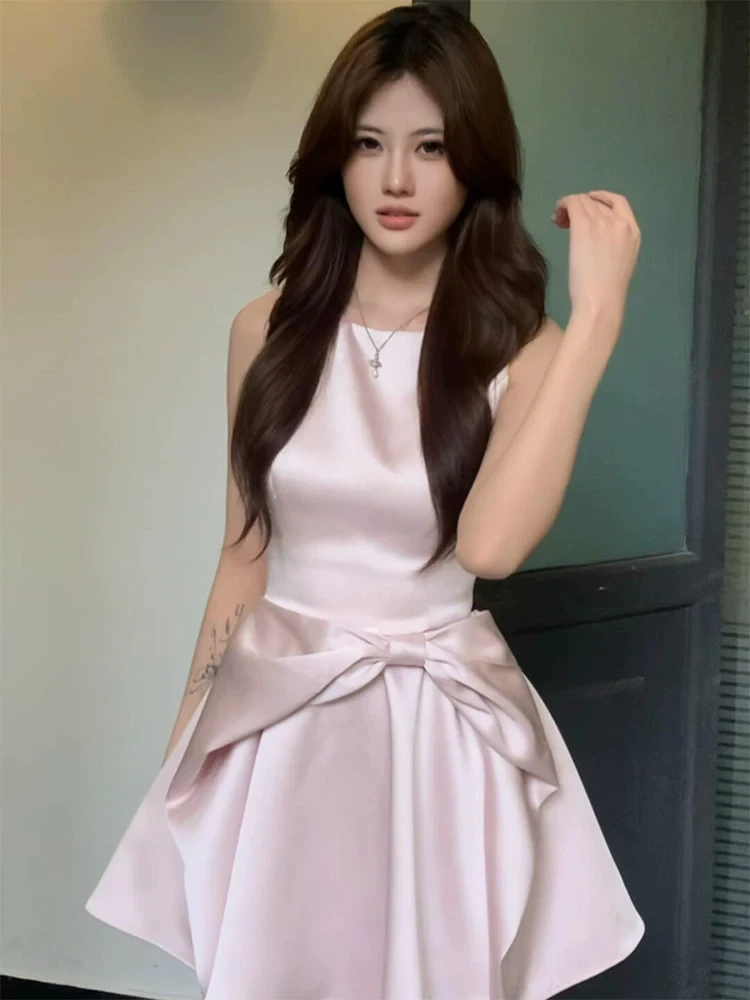 

Keni plus Size Knot round Neck Sleeveless Slimming Dress Women Summer Casual High Waist A-Line Skirt Korean Style