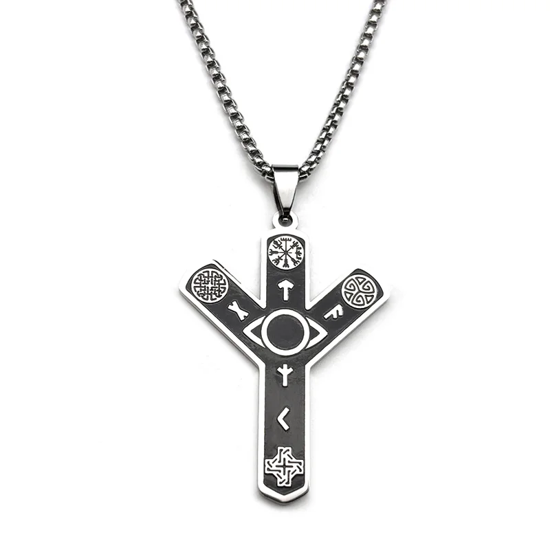 Nordische Wikinger-Rune-Auge des Versorgungskompass-Kreuz-Anhänger-Halskette für Damen und Herren, keltischer Knoten-Symbol-Kette, Wahrsagerei-Schmuck – Detail 11