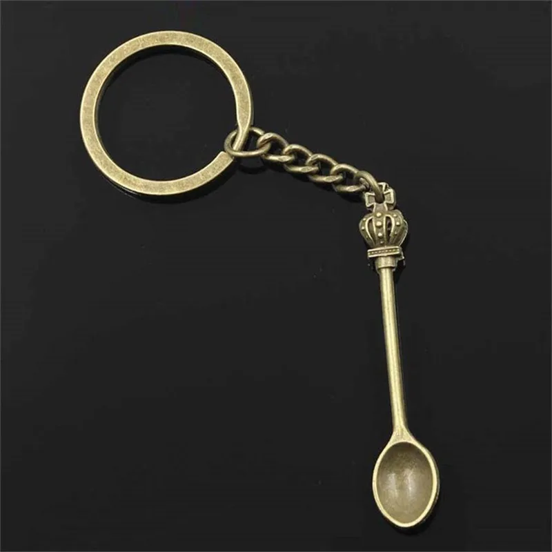 Men Keychain DIY Metal Holder Chain Vintage Kitchen Spoon Crown 51x10mm Silver Color Pendant Gift