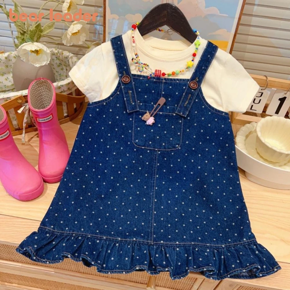 

Новое летнее платье Bear Leader 2026 в корейском стиле для девочек: модное, милое и очаровательное, с принтом в горошек, на бретельках