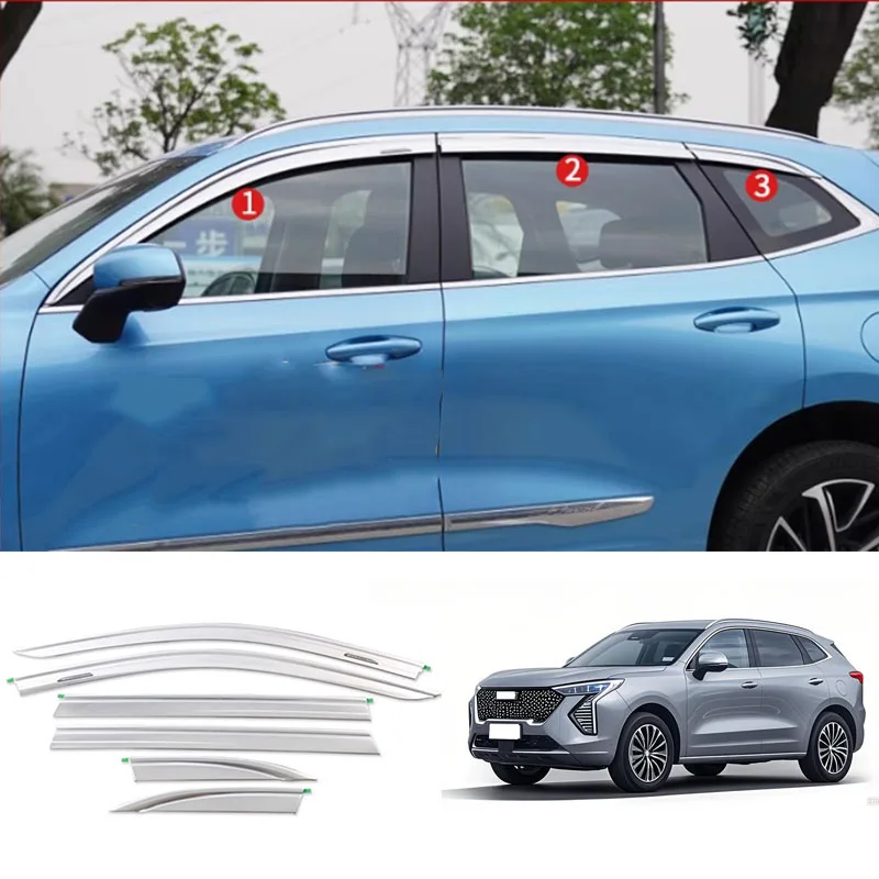 

car accessories FIT For Haval Jolion 2021 2022 2023 2024 2025 black silvery Window Visor Vent Shades Sun Rain 6PCS