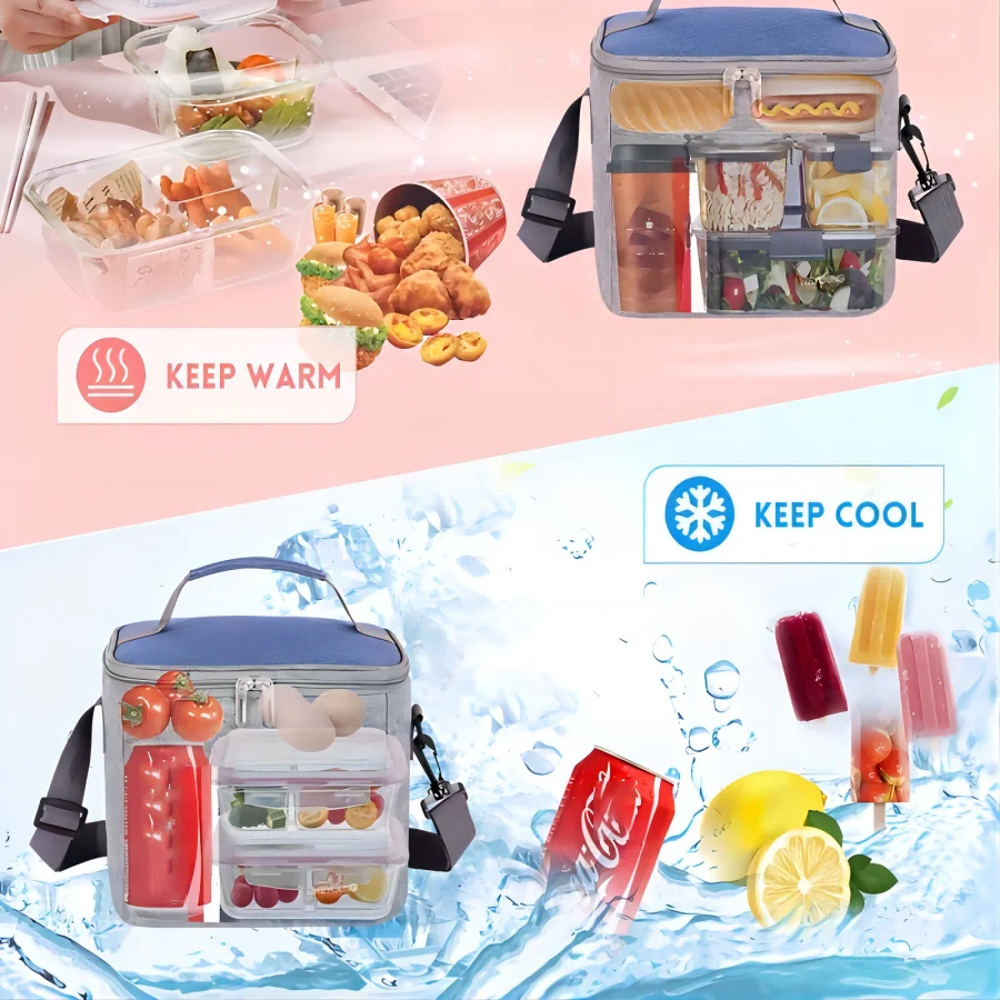 1 Pc Insulated Bag for Office Picnic, Hiking, Beach, Reusable Lunch Box, Leak Proof Refrigerated Insulation