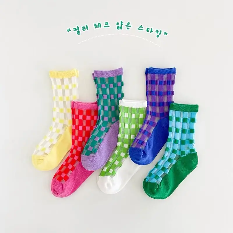 Boys Summer Socks Girls Thin Socks Trendy Pattern Crew Socks Children Socks 3 Pairs