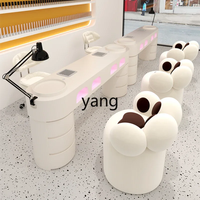 LH Cream Wind Vacuum Cleaner Nail Art Table and Chair Set with Sockets Single Double Three Full Set Nail Art Table