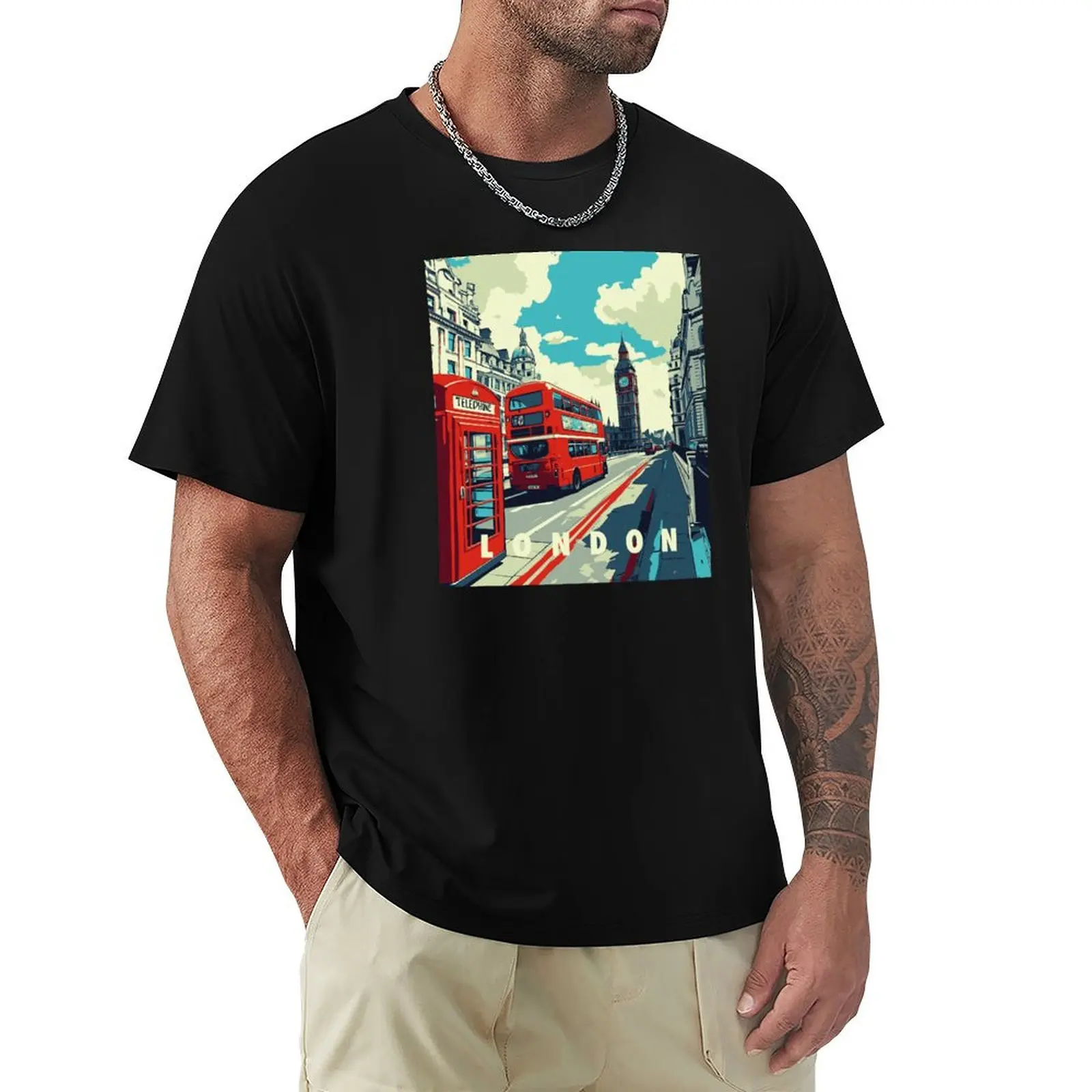 

London Souvenir T-Shirt Utility Work Short Sleeve Top