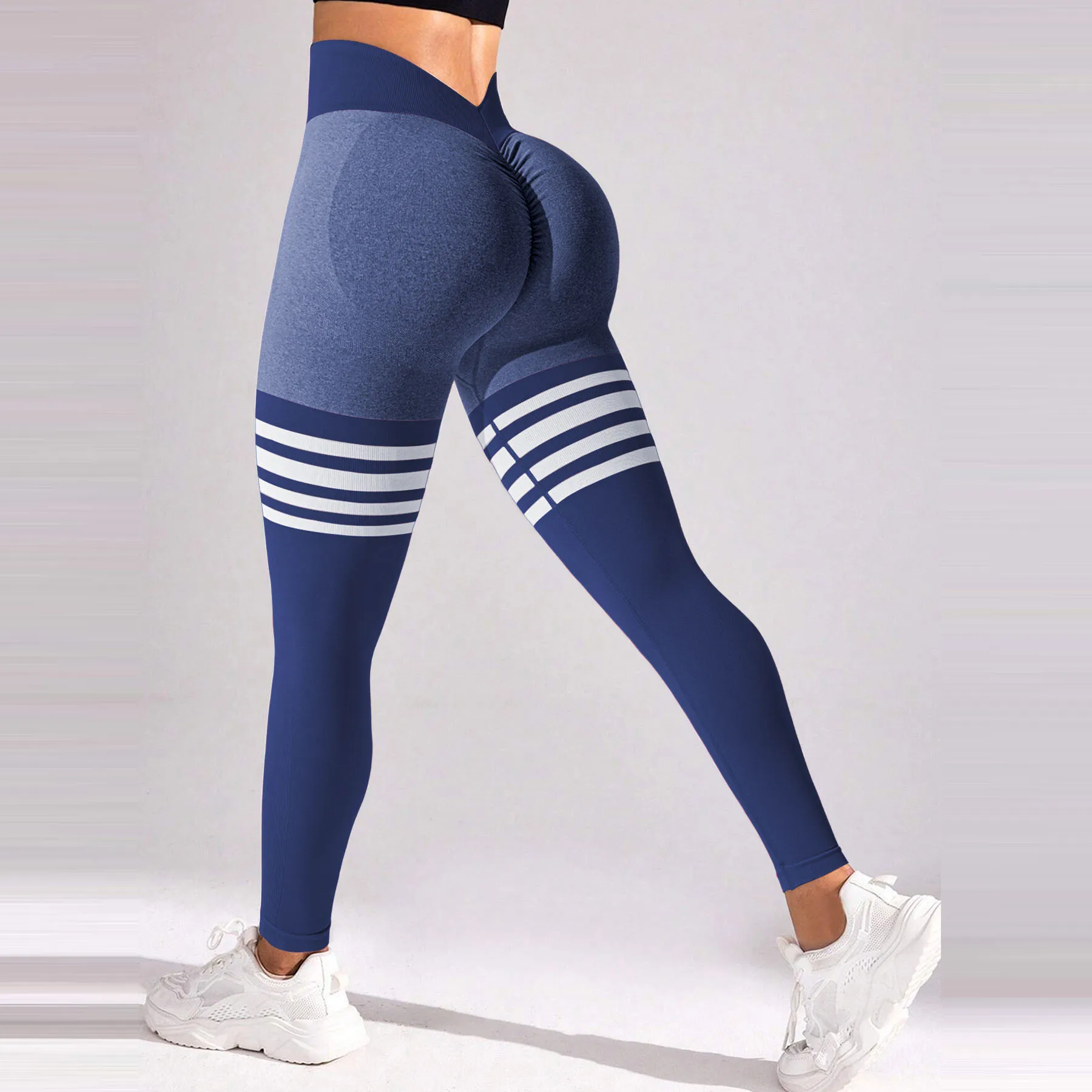 Women V Back Leggings Exercise Gym Fitness Athletic Workout Elastic Leggins High Waist Scrunch Yoga Pants Sports Tights S-XL image 5