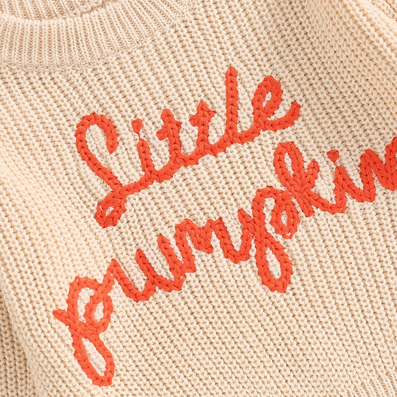 Baby Boy Girl Halloween Jumper Newborn Pumpkin Letter Embroidery Oversize Long Sleeve Crew Neck Sweatshirt Toddler Fall Knitwear