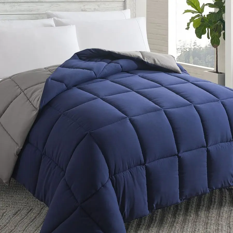 

Down Alternative Comforter Blue Grey, Full All Season Soft Quilted Full Size Bed Comforter Duvet Insert with Corner Tabs Winter