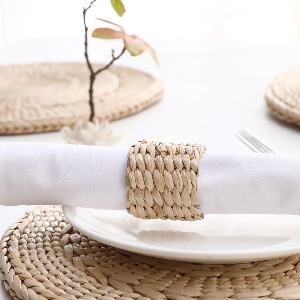 

12 Pcs Napkin Rings Woven Pastoral Style Table Decor Materials Home Restaurant Party Use Natural Grass Ring Dining
