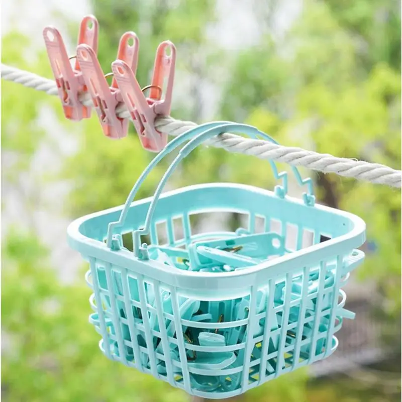 30PCS Clothesline Clips Windproof Household Laundry Pins Clips with Basket Small Clothes Pegs for Socks Underwear Towels Clips