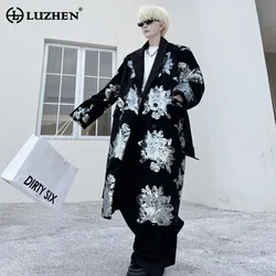 LUZHEN Autumn Winter High-end Long Woolen Coat Personalized Embroidery Pattern Trendy 2024 Streetwear Men Trench Coat LZ6940