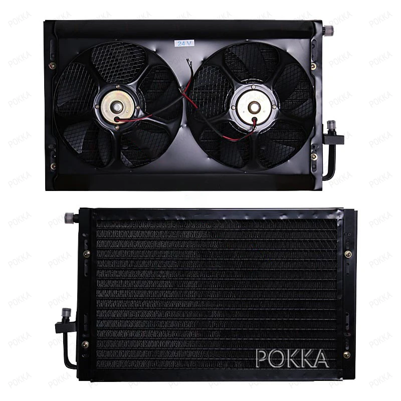 POKKA 14''x23''x44MM O Type 12V/24V Universal Aluminium Condenser Radiator Cooling Fan Set for Vintage Car Truck Hot Rod Radiato