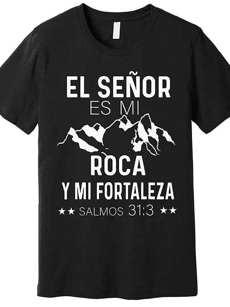 

with Spanish Christian Scripture Quote & Mountain Design-100% cotton summer O-neck short sleeve casual printed men's T-shirt.